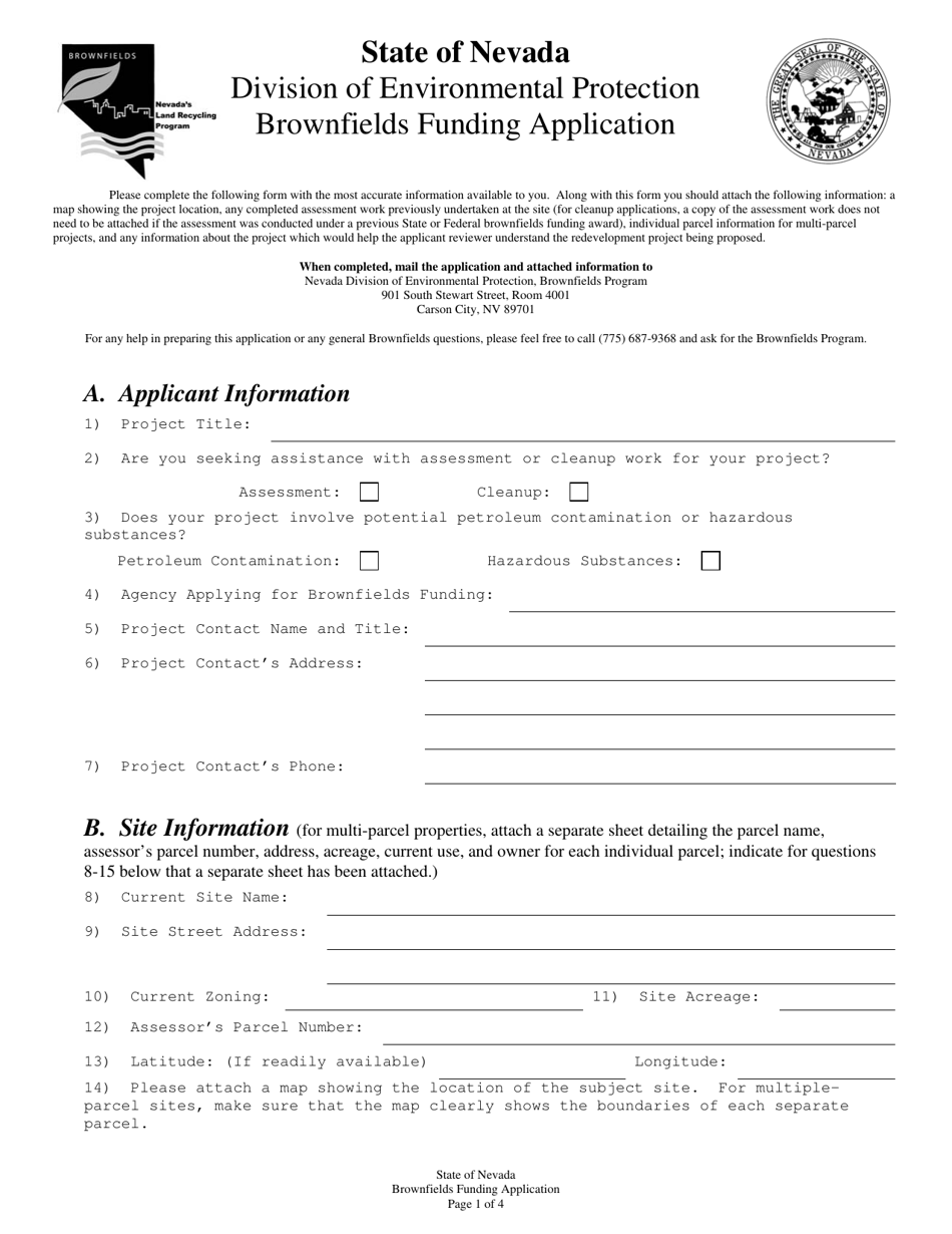 Nevada Brownfields Funding Application Fill Out, Sign Online and