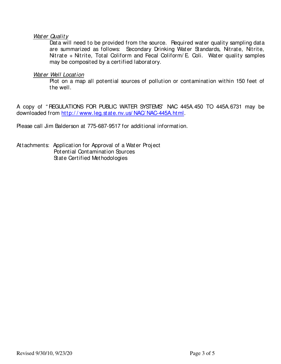 Application for Approval of Water Project - Transient Non-community Public Water System - Nevada, Page 3