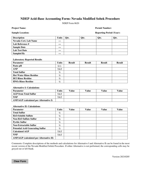 NDEP Form 0620  Printable Pdf