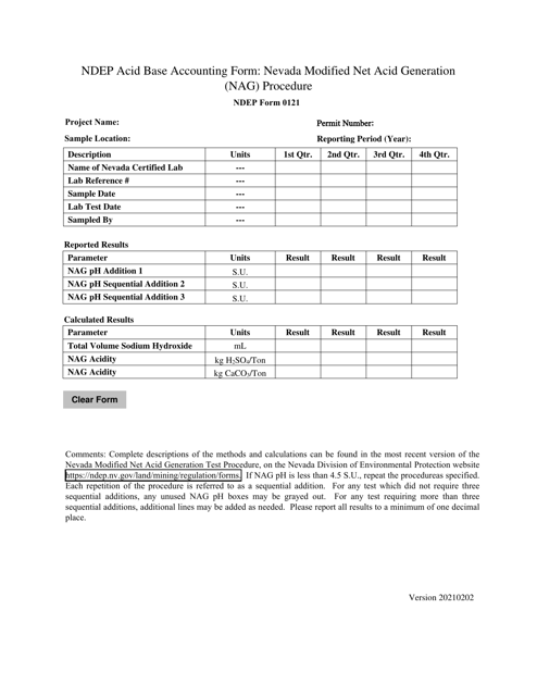 NDEP Form 0121  Printable Pdf