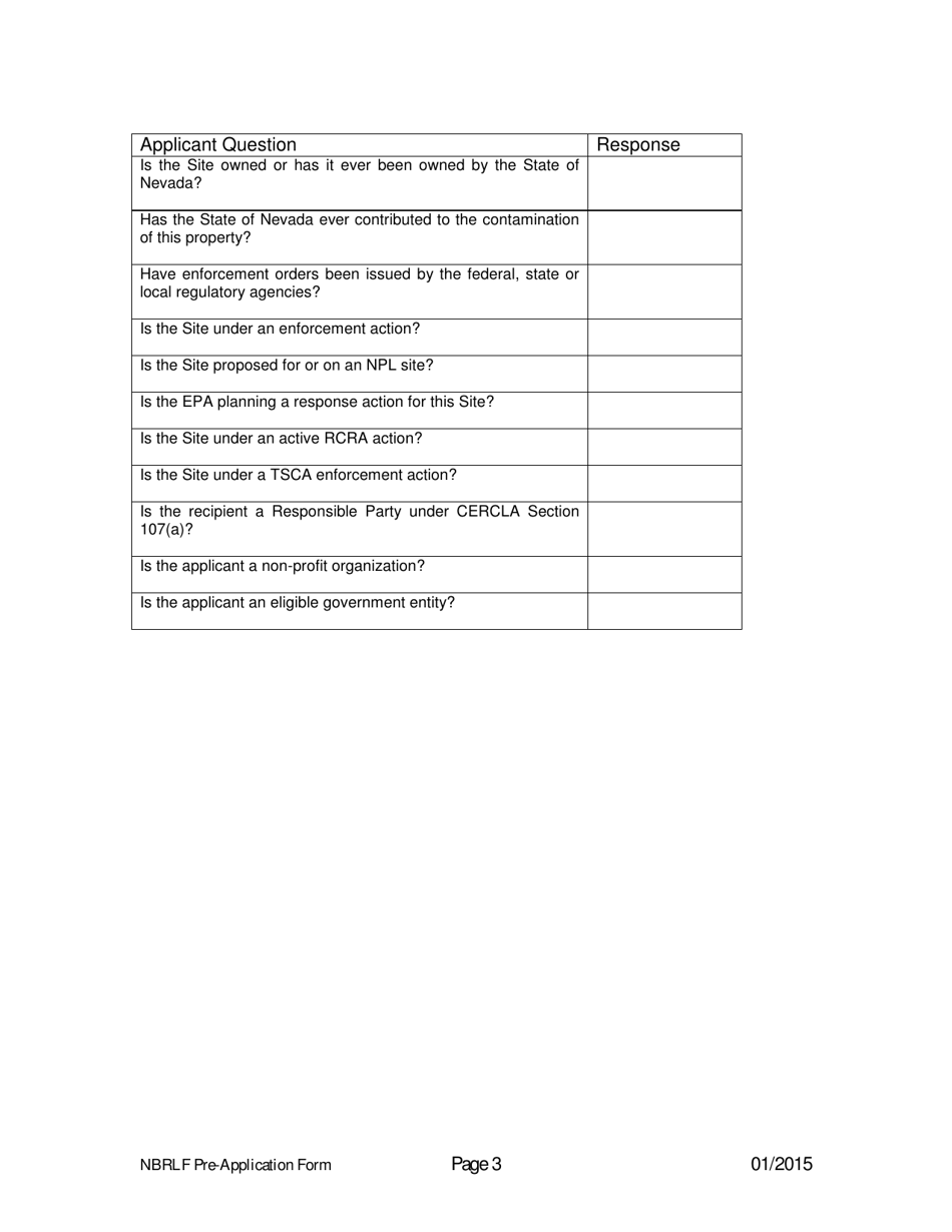 Nevada Brownfields Revolving Loan Fund Pre-application Form - Nevada, Page 3