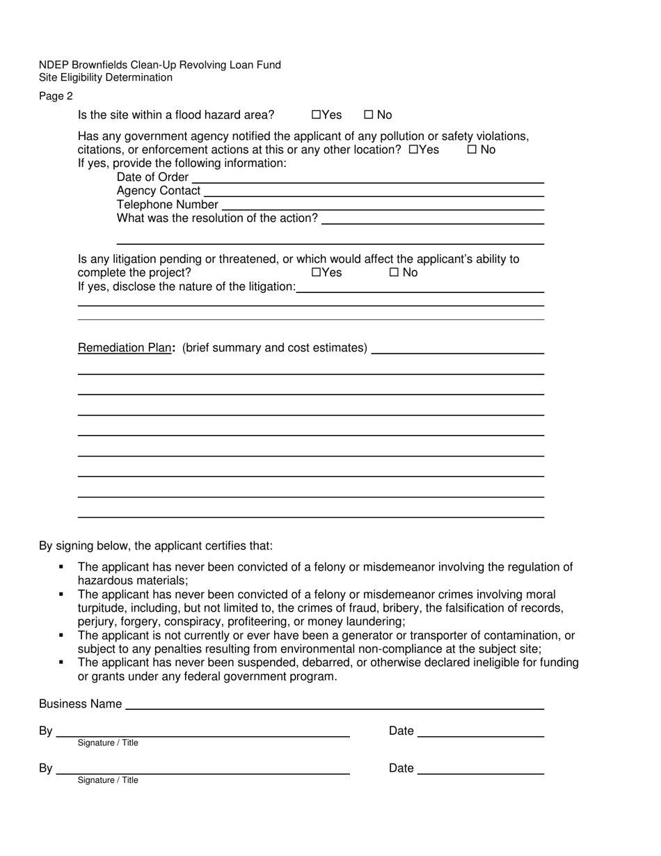 Brownfields Clean-Up Revolving Loan Fund Site Eligibility Determination - Nevada, Page 2