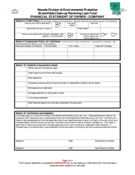 Financial Statement of Owner/Company - Brownfields Clean-Up Revolving Loan Fund - Nevada, Page 4