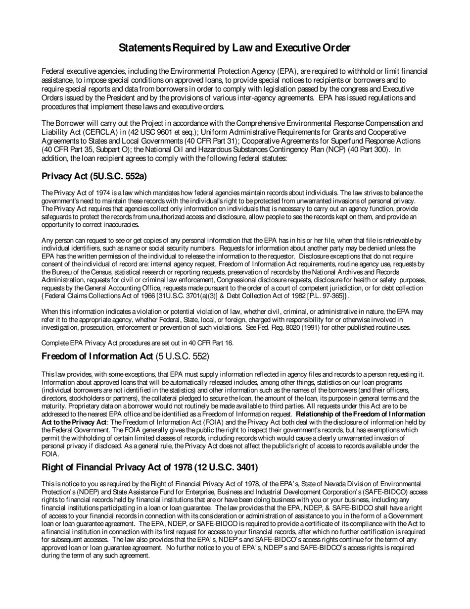 Nevada Statements Required by Law and Executive Order Fill Out, Sign