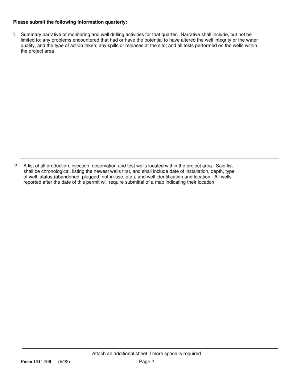 Form UIC-100 Quarterly Class II Disposal / Injection Well Monitoring Report - Nevada, Page 2