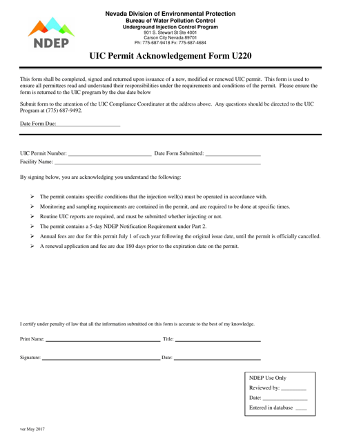 Form U220 Uic Permit Acknowledgement - Nevada