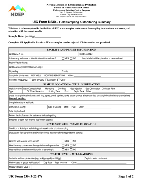 UIC Form 230  Printable Pdf
