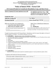 Form U210 &quot;Notice of Intent (Noi) - Uic General Permits for Groundwater Remediation (Long- and Short-Term)&quot; - Nevada