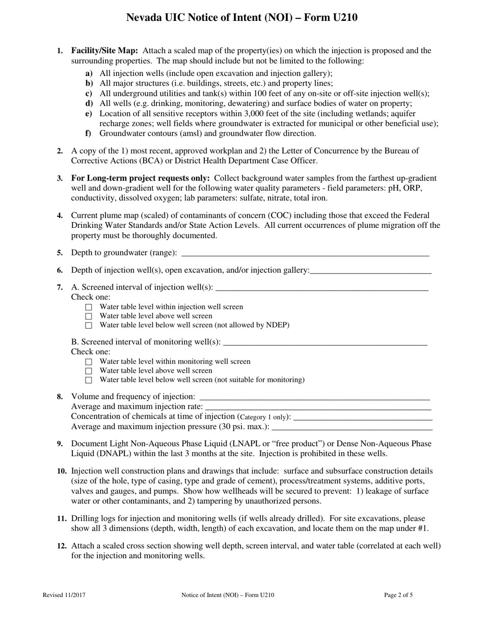 Form U210 Notice of Intent (Noi) - Uic General Permits for Groundwater Remediation (Long- and Short-Term) - Nevada, Page 2