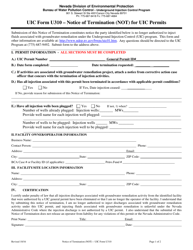 Document preview: UIC Form U310 Notice of Termination (Not) for Uic Permits - Nevada