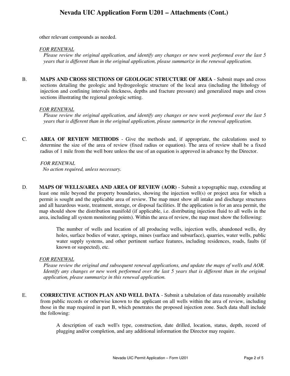 Form U201 General Class 5 Well Attachments - Nevada, Page 2