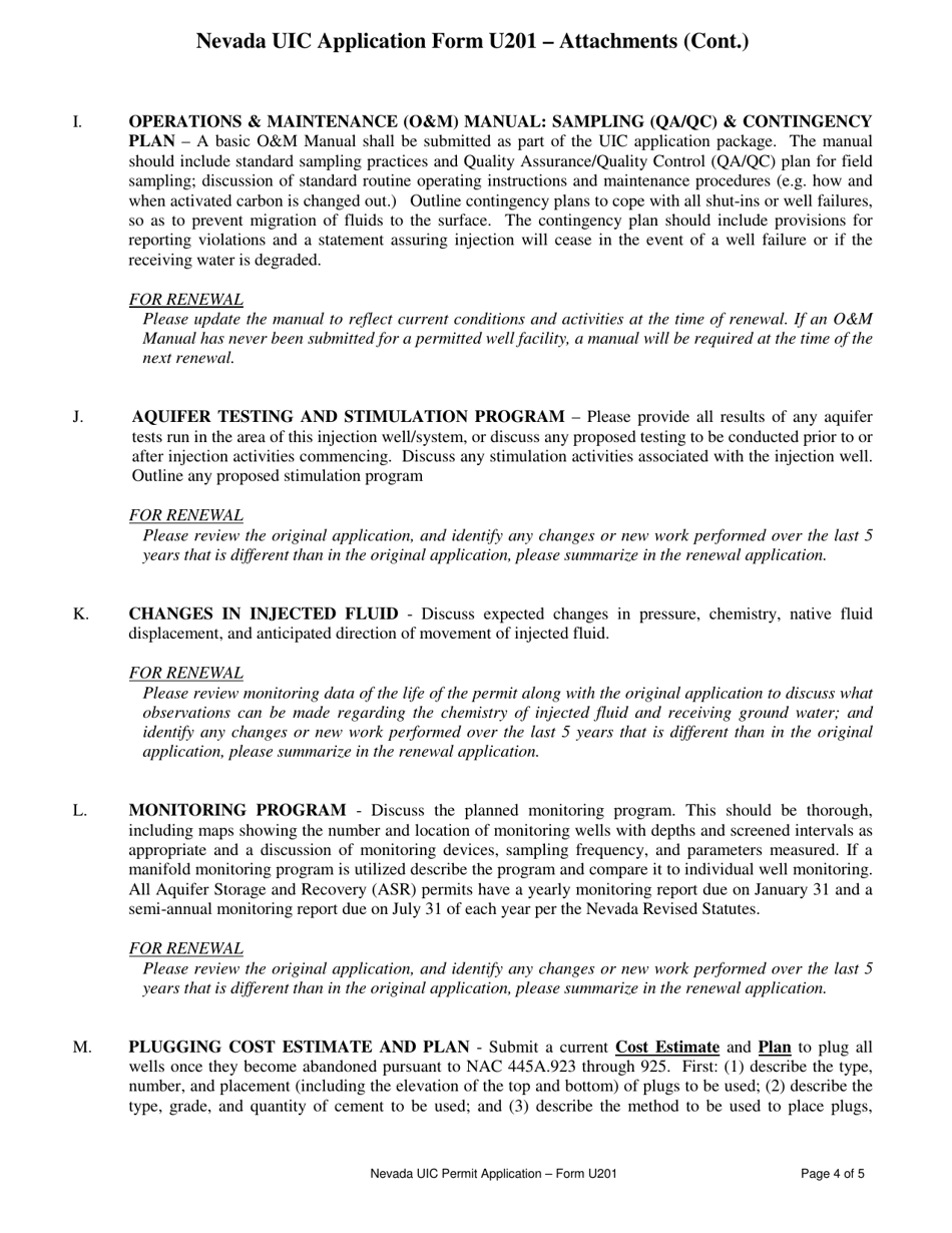 Form U201 General Class 5 Well Attachments - Nevada, Page 4