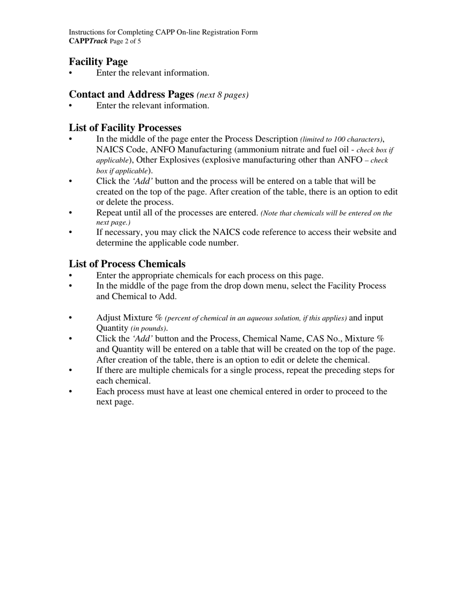 Instructions for Completing Capp on-Line Registration Form (Capptrack) - Nevada, Page 2