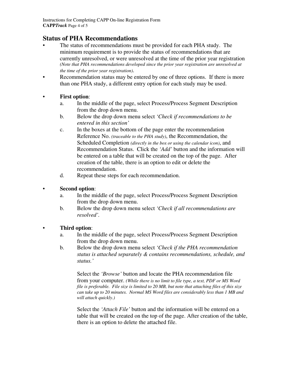 Instructions for Completing Capp on-Line Registration Form (Capptrack) - Nevada, Page 4