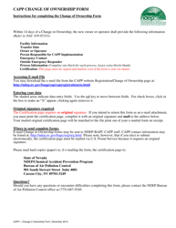 Change of Ownership Notification Form - Chemical Accident Prevention Program (Capp) - Nevada
