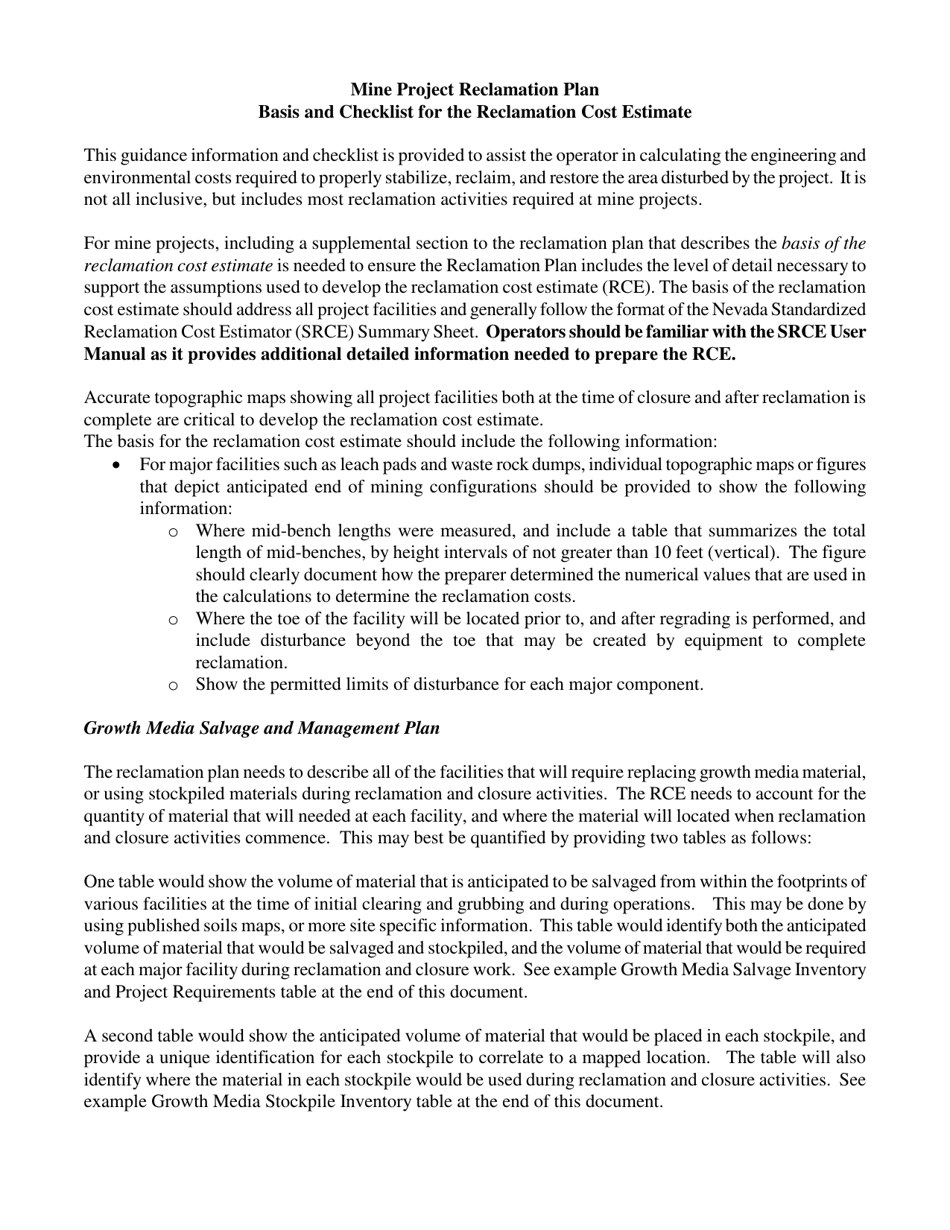 Reclamation Plan and Permit Application for a Mining Operation - Nevada, Page 11