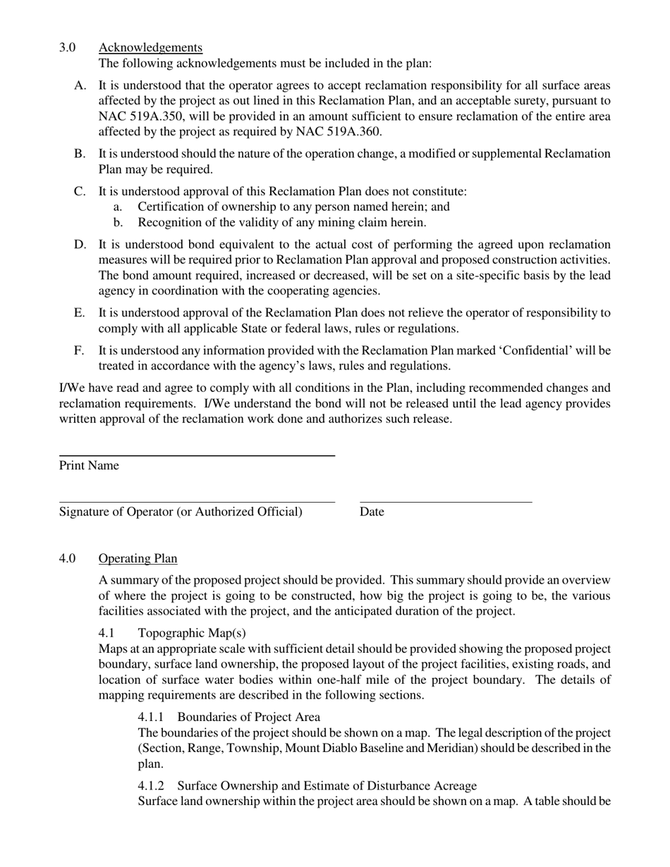 Reclamation Plan and Permit Application for a Mining Operation - Nevada, Page 4