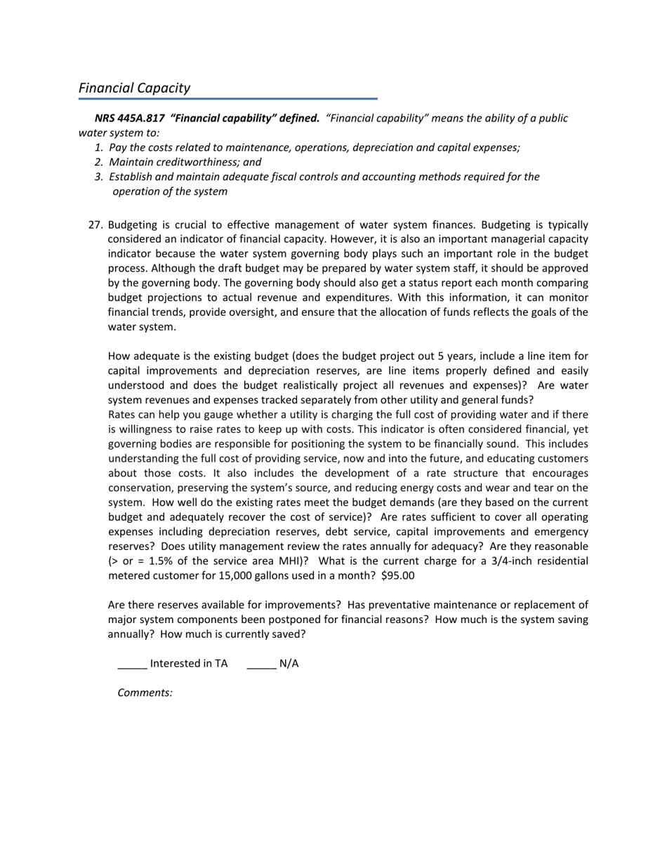 Technical, Managerial and Financial (Tmf) Capacity Survey for Public Water Systems (Pws) - Nevada, Page 25