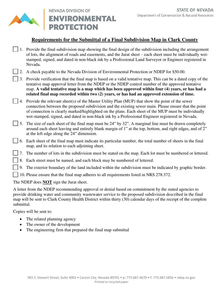 Requirements for the Submittal of a Final Subdivision Map in Clark County - Nevada, Page 1