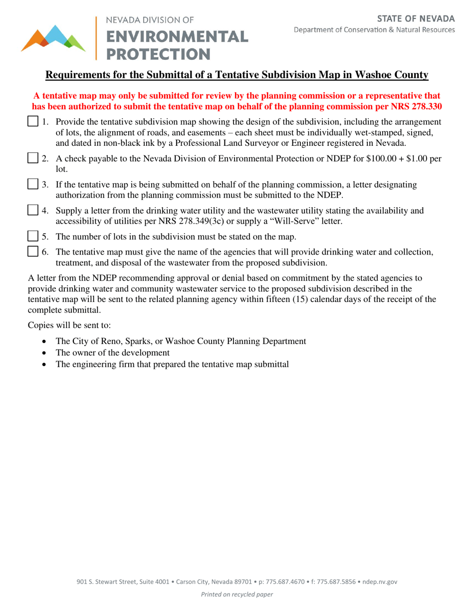 Requirements for the Submittal of a Tentative Subdivision Map in Washoe County - Nevada, Page 1