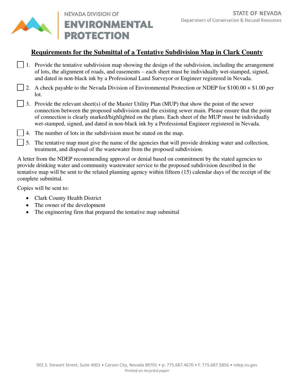 Requirements for the Submittal of a Tentative Subdivision Map in Clark County - Nevada, Page 1