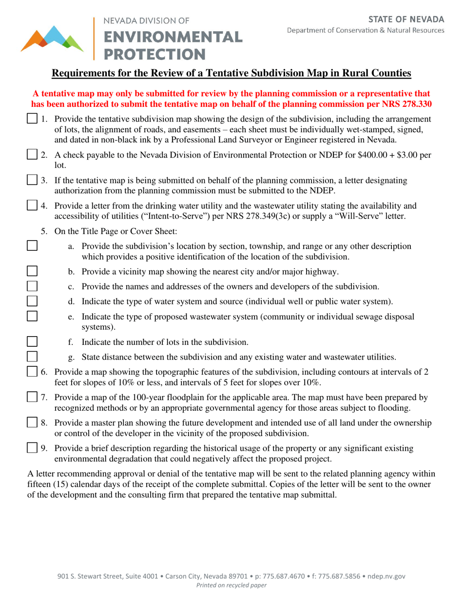 Requirements for the Review of a Tentative Subdivision Map in Rural Counties - Nevada, Page 1