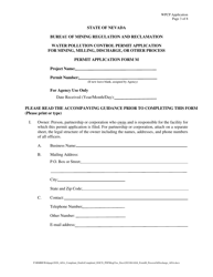 Form M Water Pollution Control Permit Application for Mining, Milling, Discharge, or Other Process - Nevada, Page 3