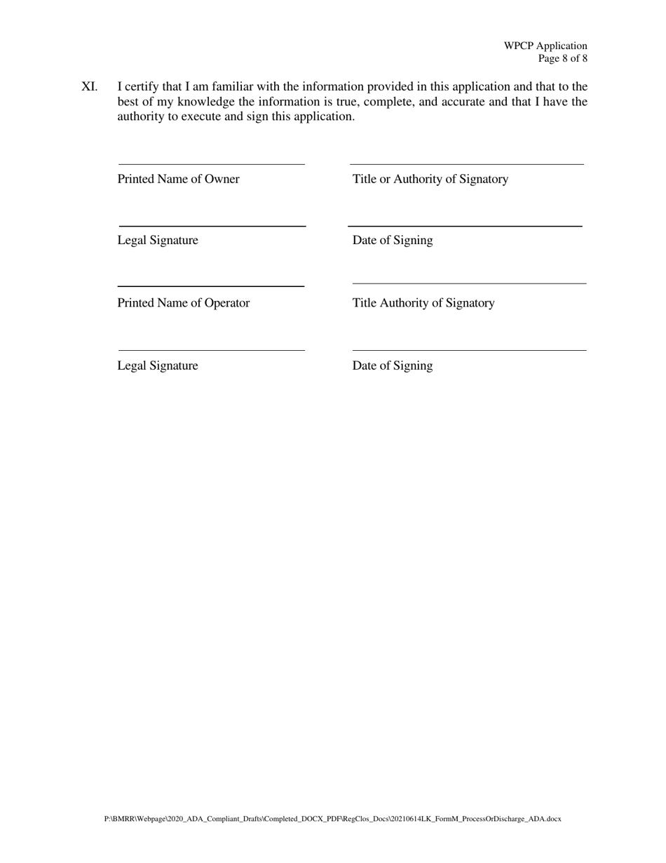 Form M Water Pollution Control Permit Application for Mining, Milling, Discharge, or Other Process - Nevada, Page 8