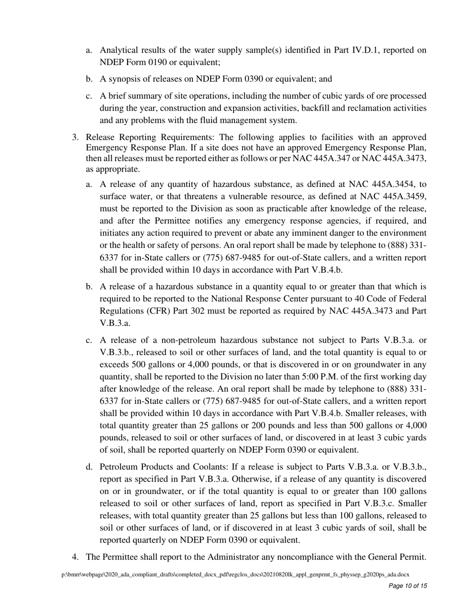 Water Pollution Control General Permit Application for Physical Separation Facilities - Nevada, Page 10