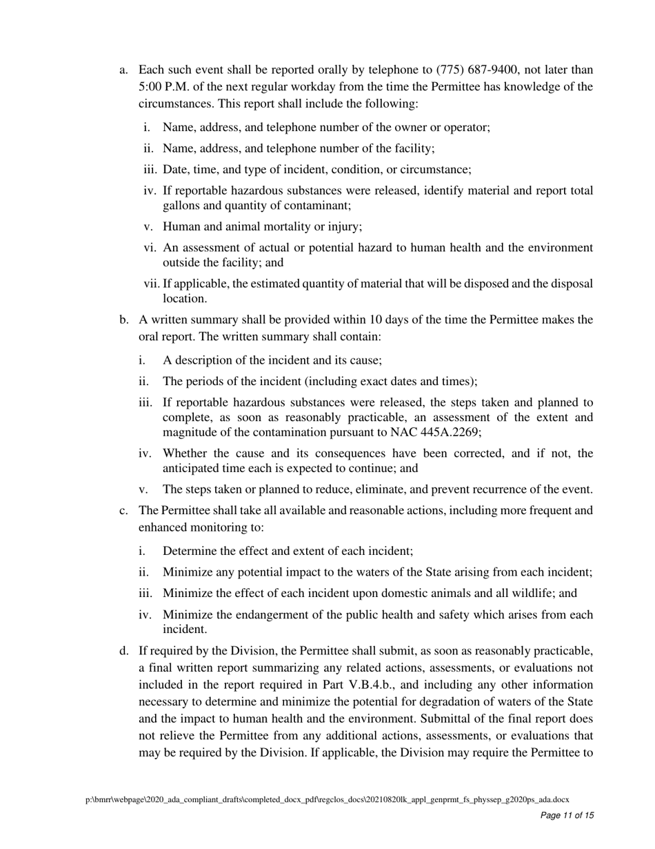 Water Pollution Control General Permit Application for Physical Separation Facilities - Nevada, Page 11