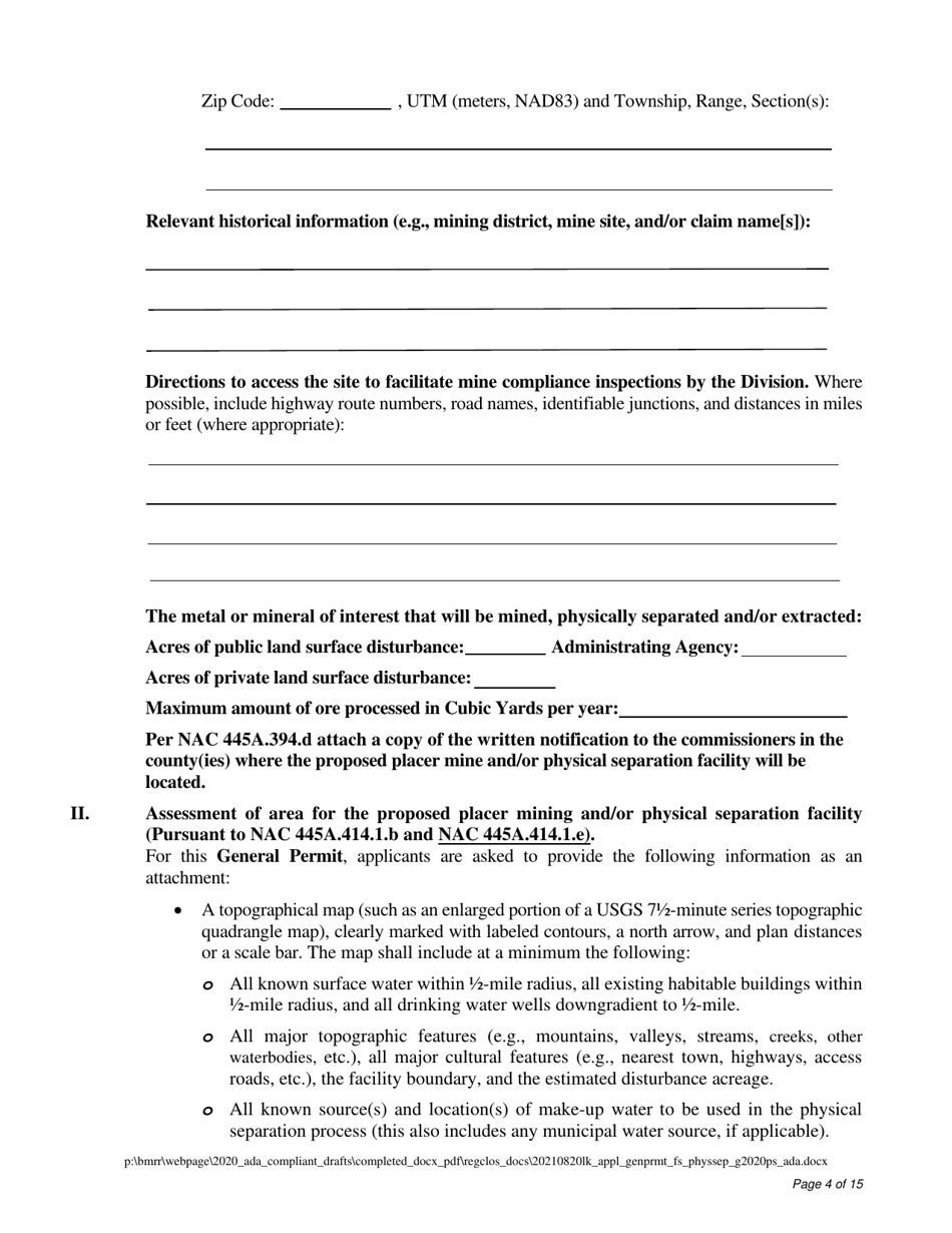 Water Pollution Control General Permit Application for Physical Separation Facilities - Nevada, Page 4