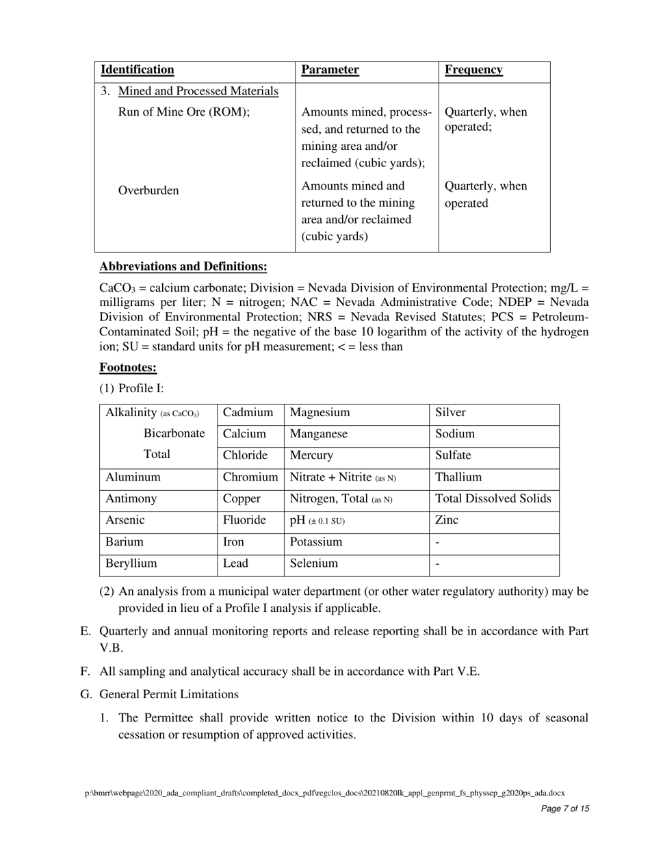 Water Pollution Control General Permit Application for Physical Separation Facilities - Nevada, Page 7