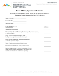 Application Requirements for Physical Separation Facilities - Nevada