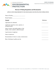 Document preview: Application Requirements for Discharge or Infiltration Operations - Nevada