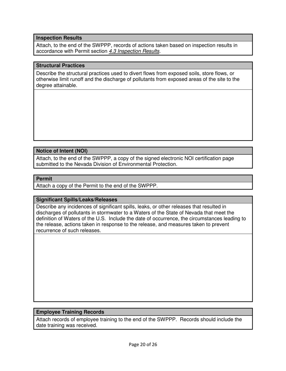 Stormwater Pollution Prevention Plan (Swppp) Template - Nevada, Page 22