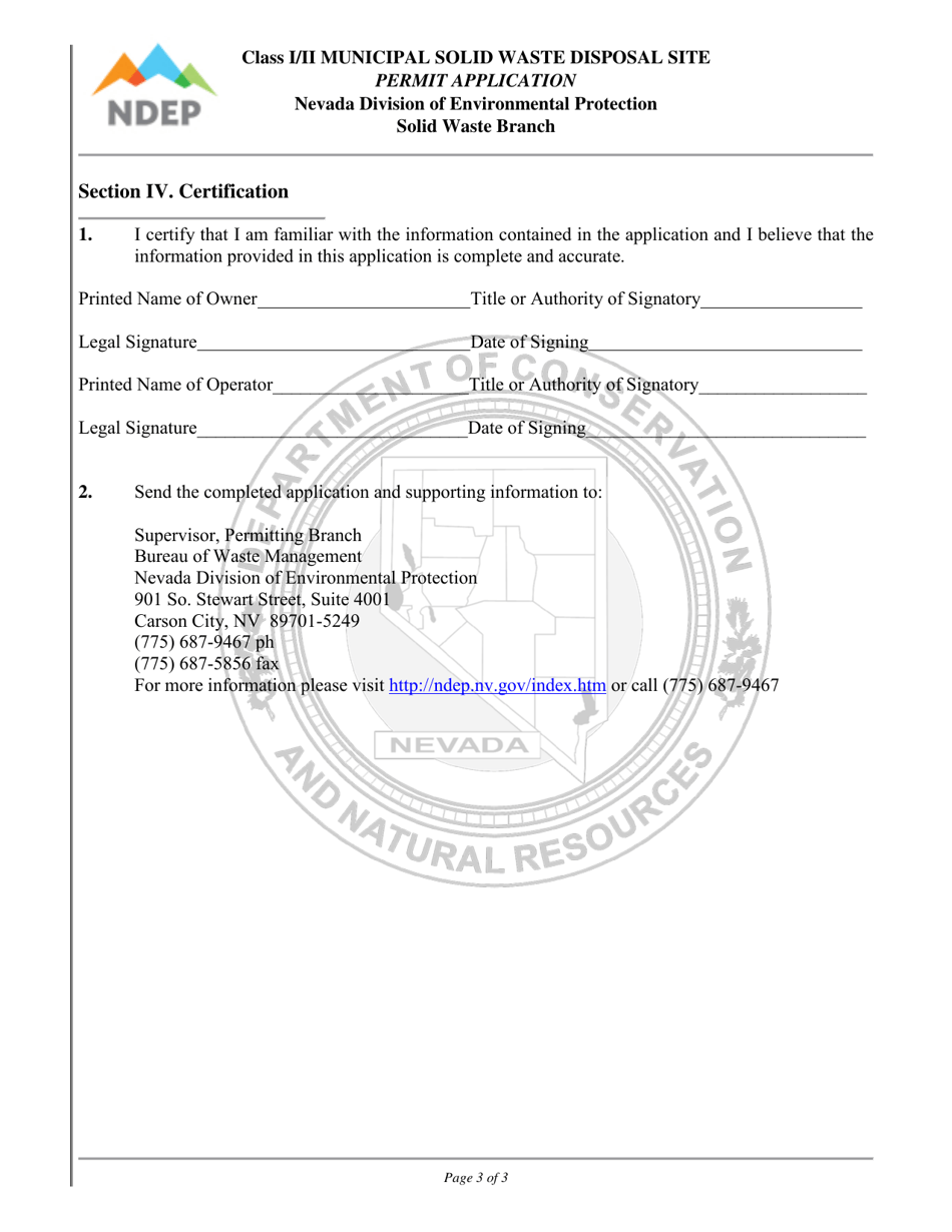 Class I / II Municipal Solid Waste Disposal Site Permit Application - Nevada, Page 3