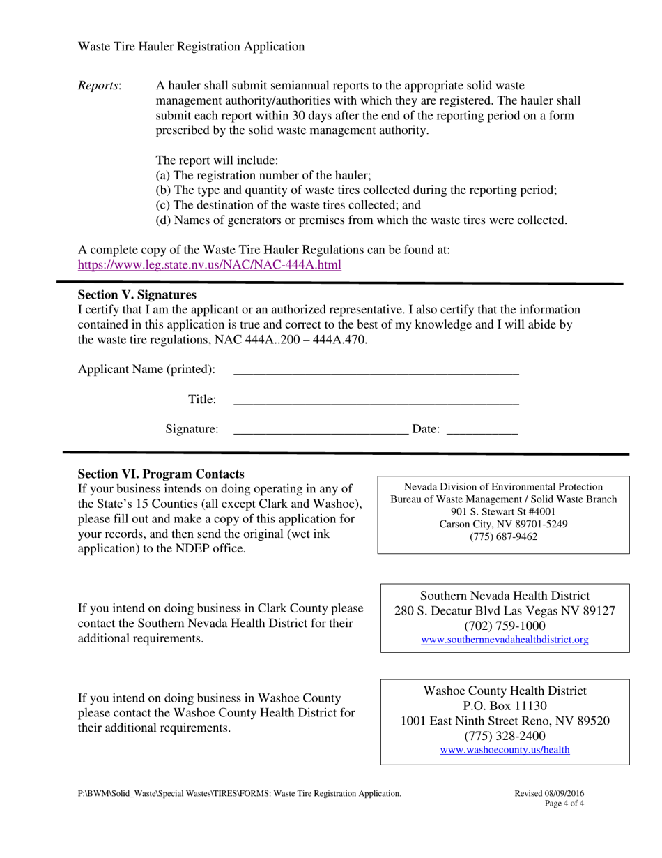 Waste Tire Hauler Registration Application - Nevada, Page 4