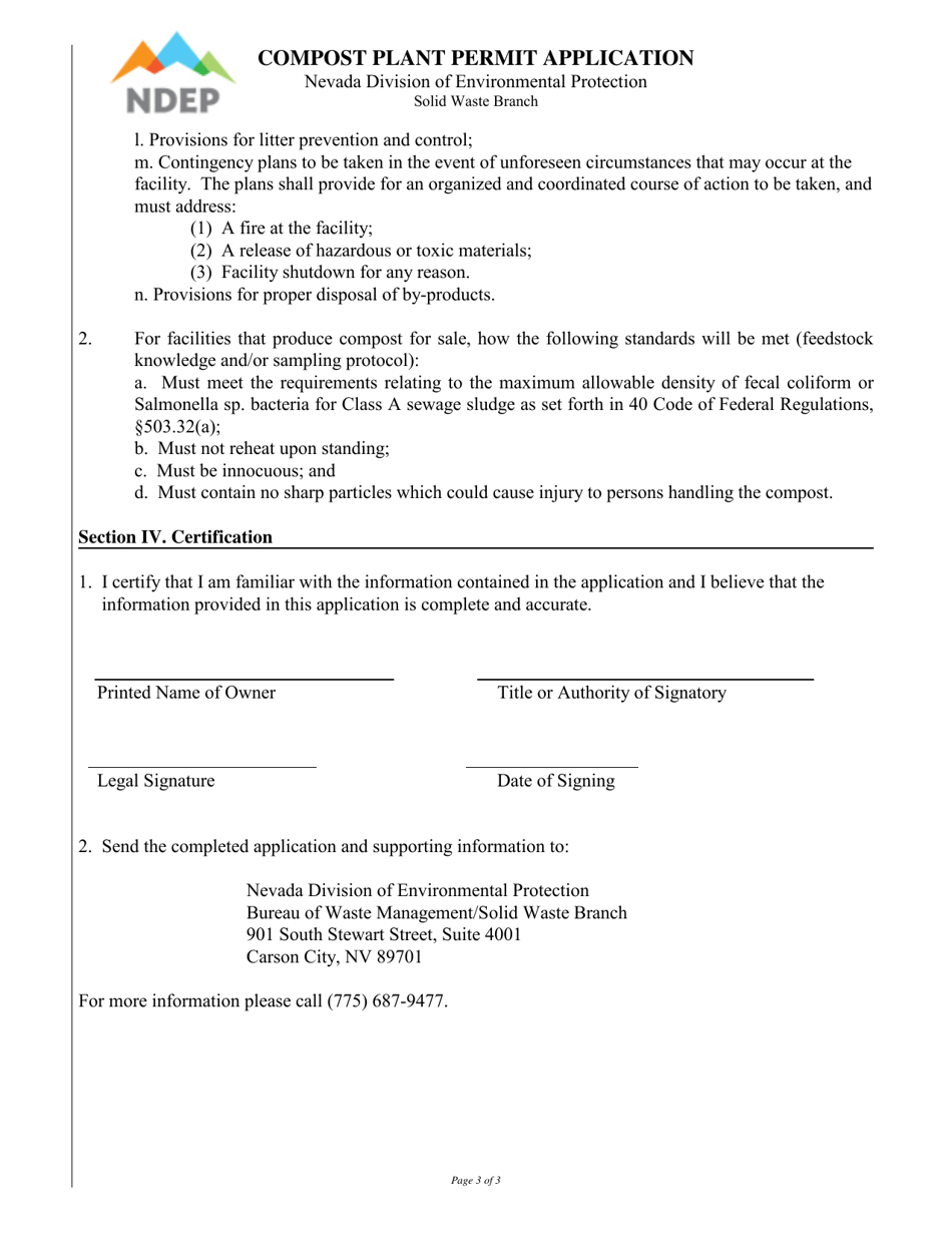 Compost Plant Permit Application - Nevada, Page 3