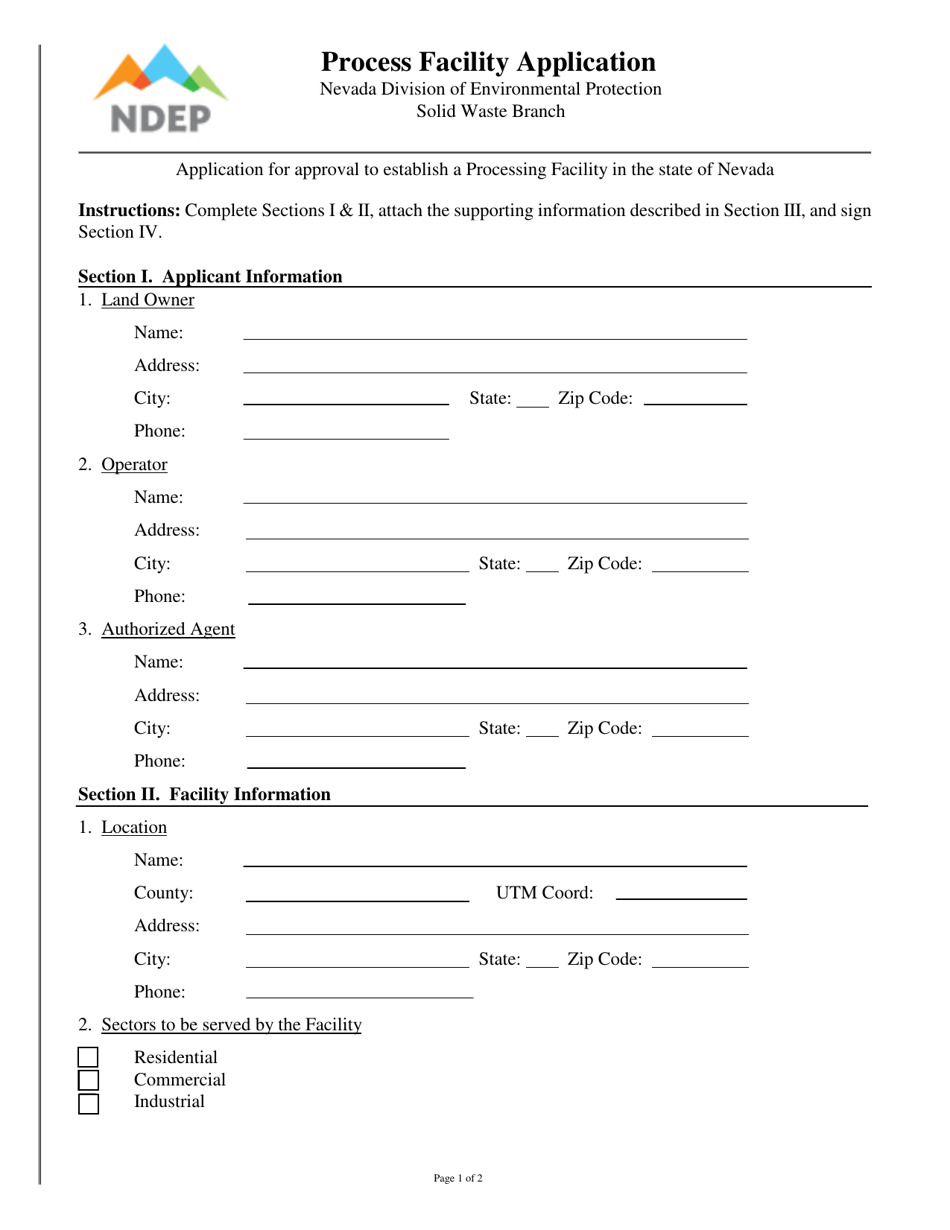 Process Facility Application - Nevada, Page 1