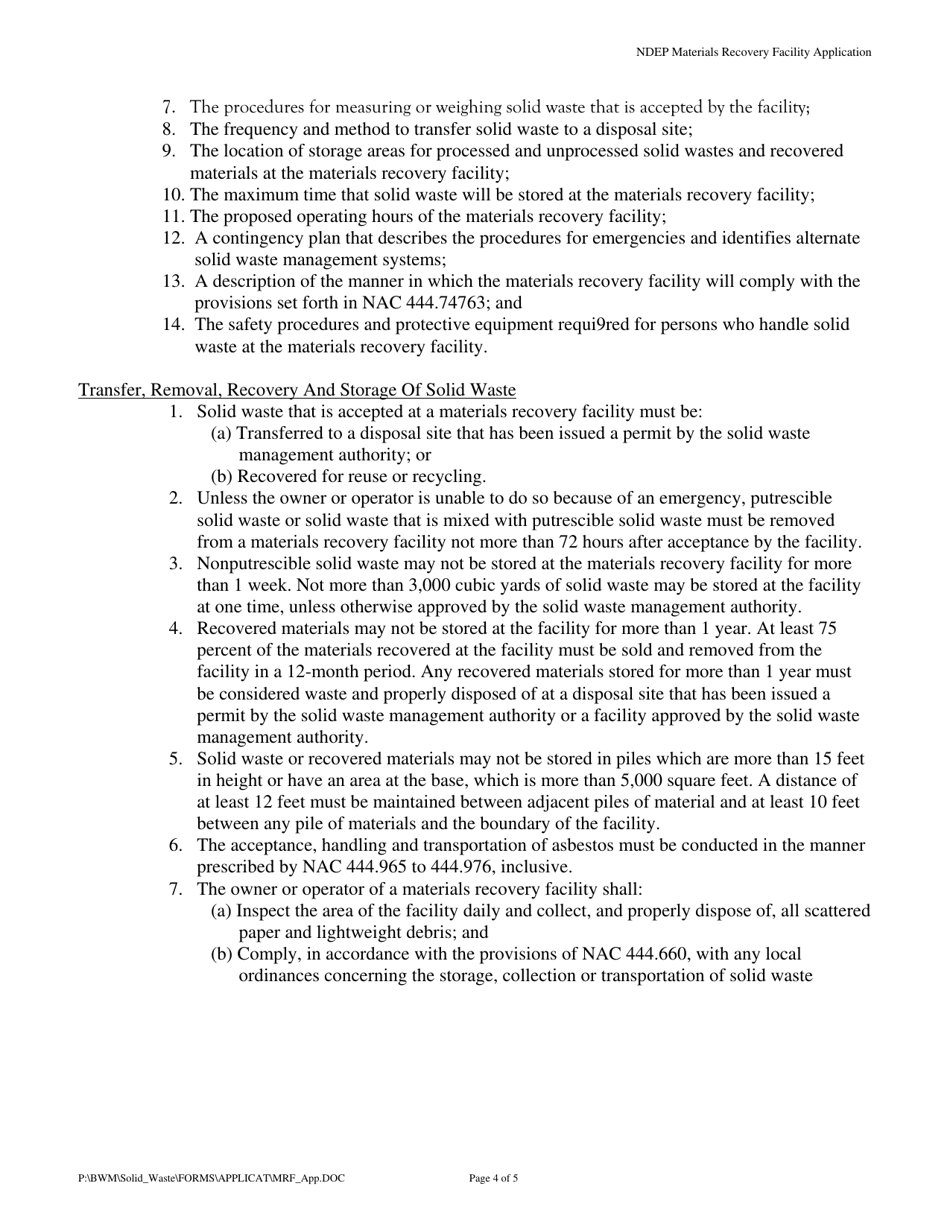 Materials Recovery Facility Application - Nevada, Page 4