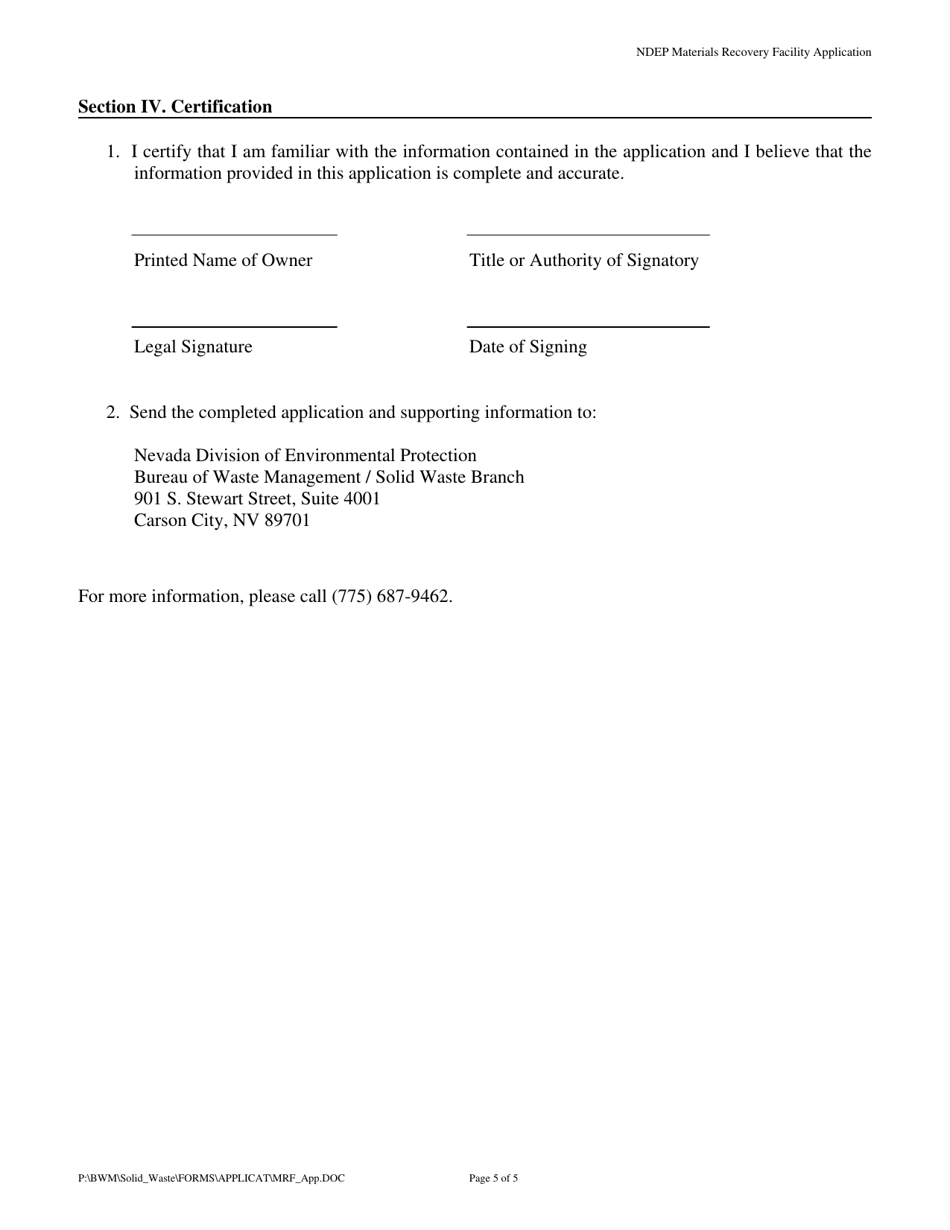 Materials Recovery Facility Application - Nevada, Page 5