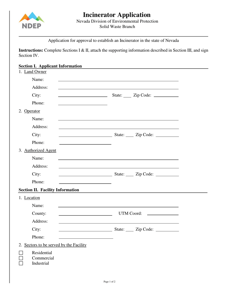 Incinerator Application - Nevada, Page 1