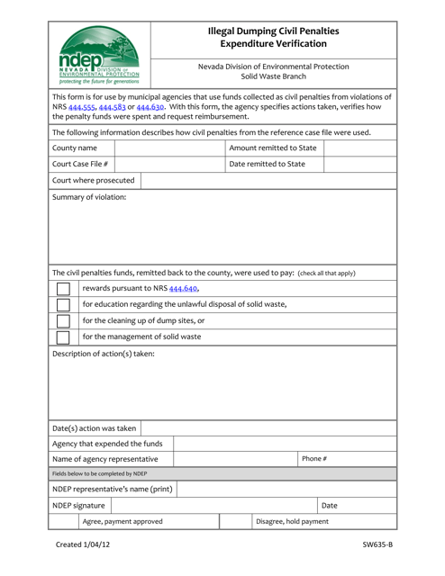 Form SW635-B  Printable Pdf
