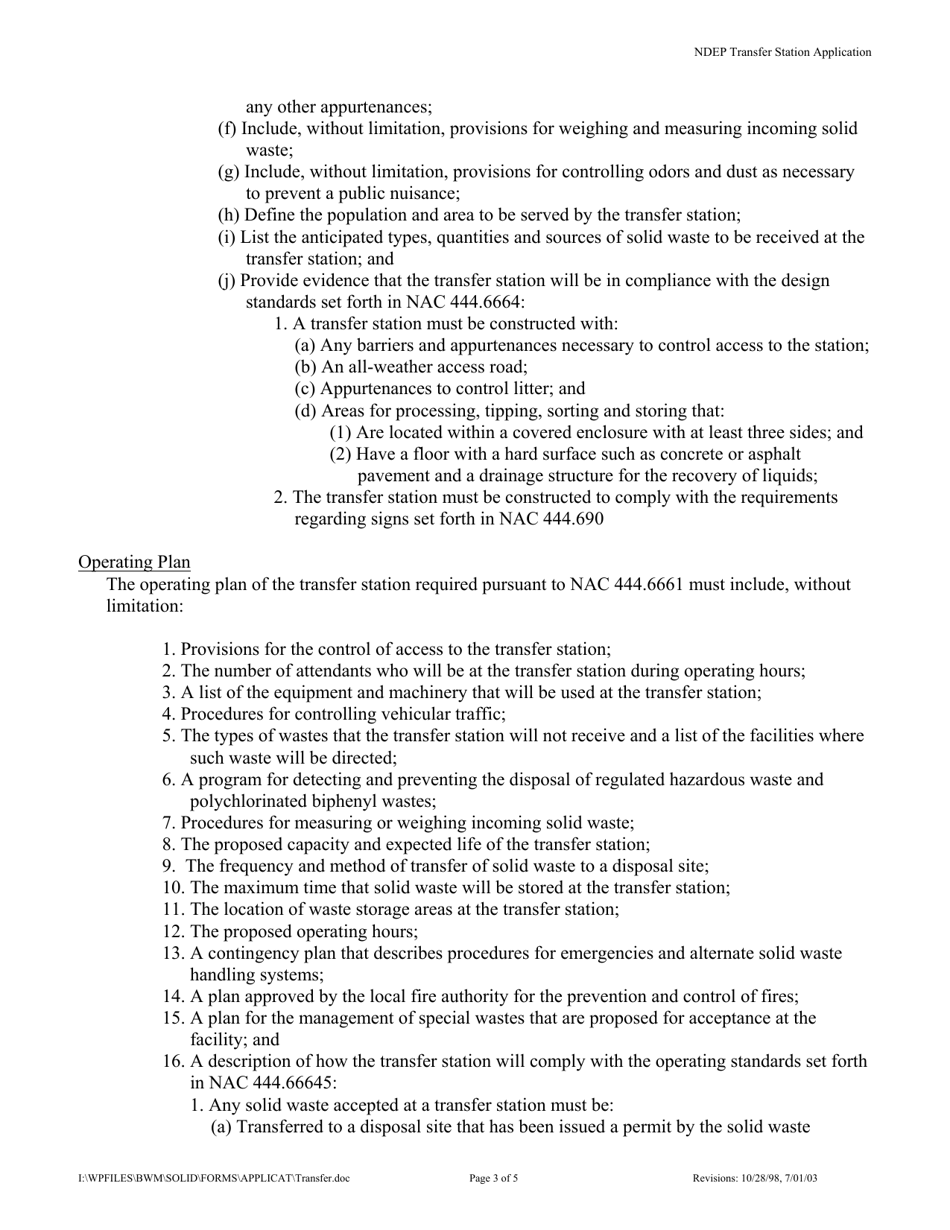 Transfer Station Application - Nevada, Page 3