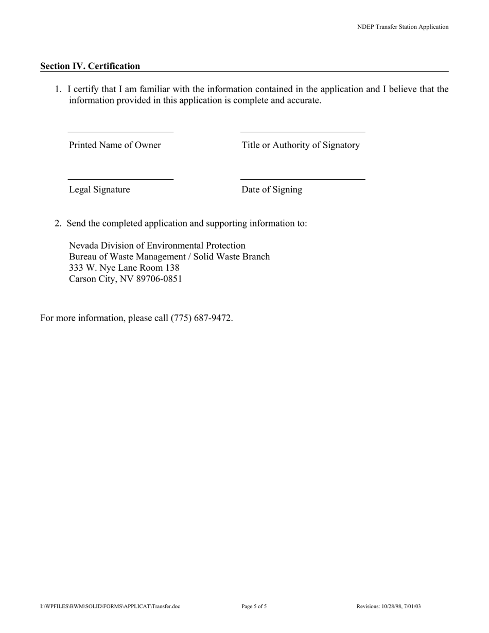 Transfer Station Application - Nevada, Page 5