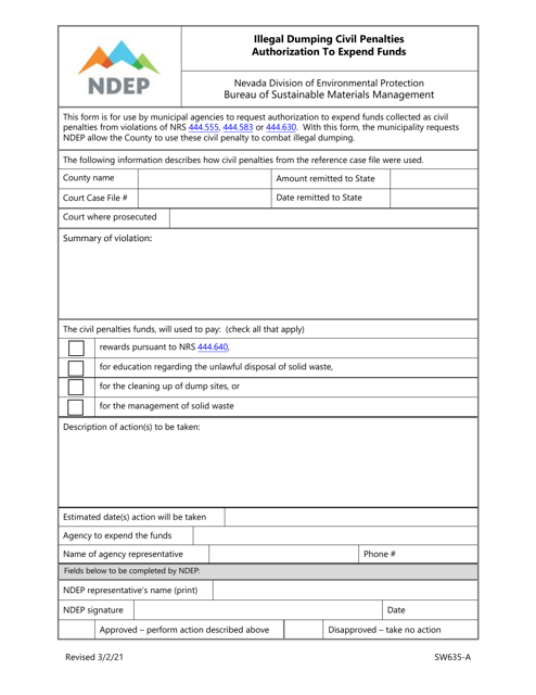 Form SW635-A  Printable Pdf