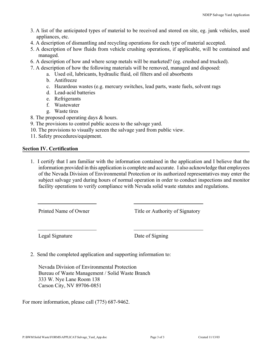 Salvage Yard Application - Nevada, Page 3