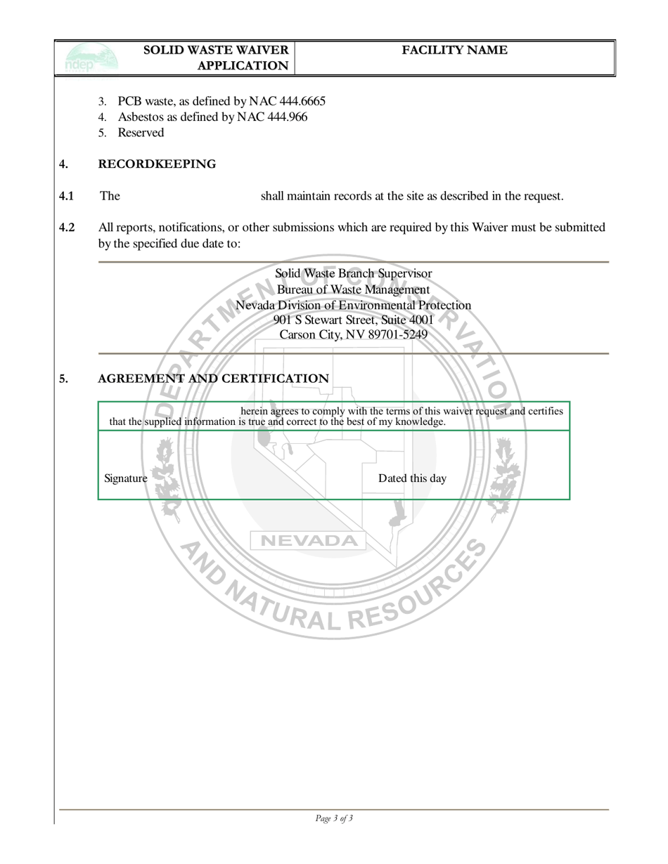 Msw Storage / Transport Waiver Application - Nevada, Page 4