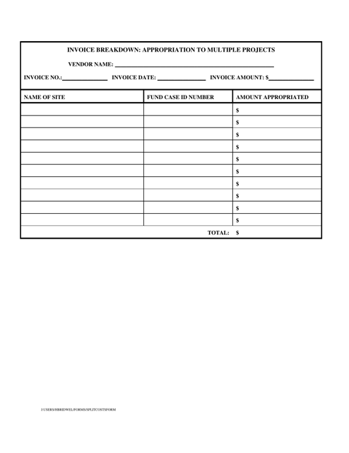 Invoice Breakdown: Appropriation to Multiple Projects - Nevada