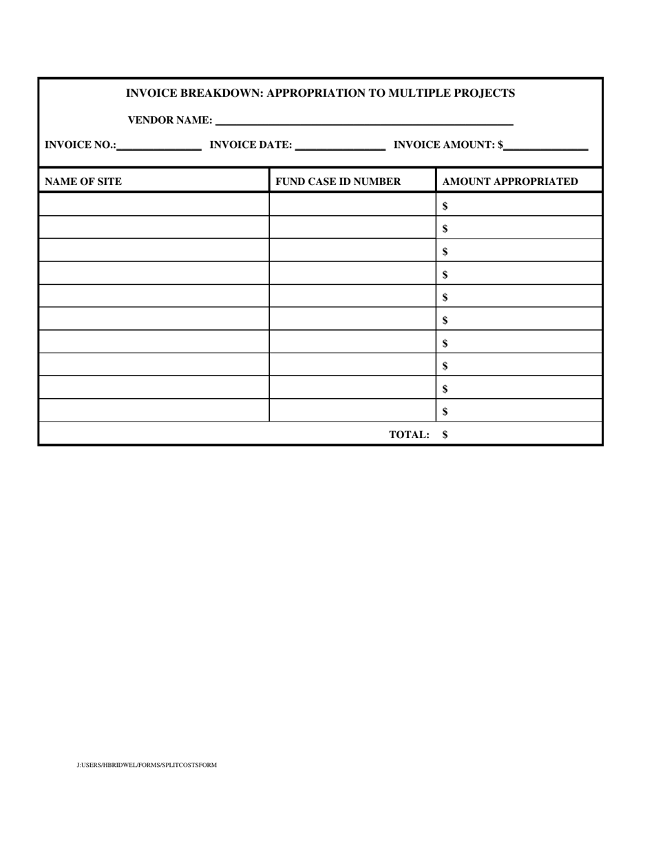 Invoice Breakdown: Appropriation to Multiple Projects - Nevada, Page 1